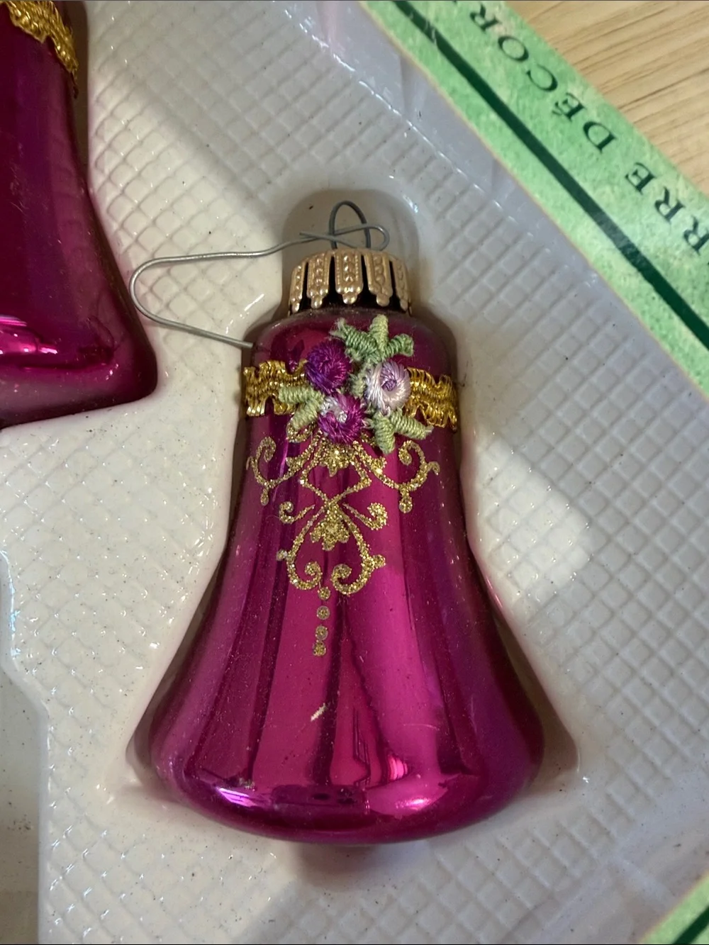 Vintage Christmas by Krebs Glass Ornaments Set of 7 Pink Gold Floral USA